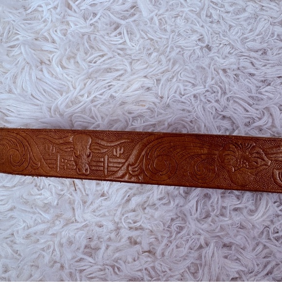 UNBRANDED tooled Brown Leather western Belt with Silver Buckle - Picture 7 of 11